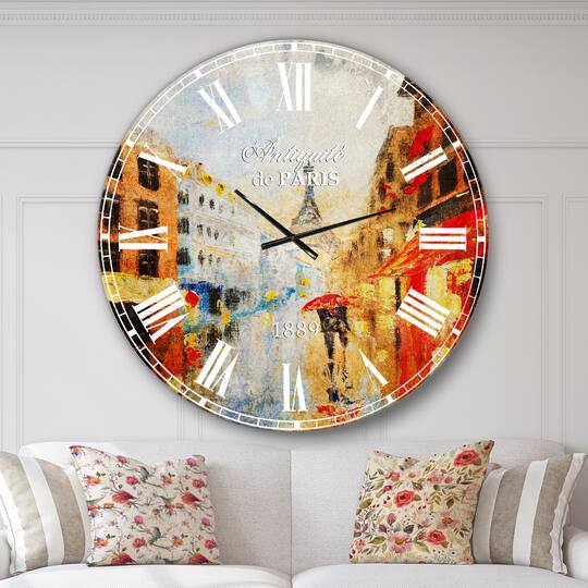 Designart 'Couple Walking In Paris French Country Wall Clock